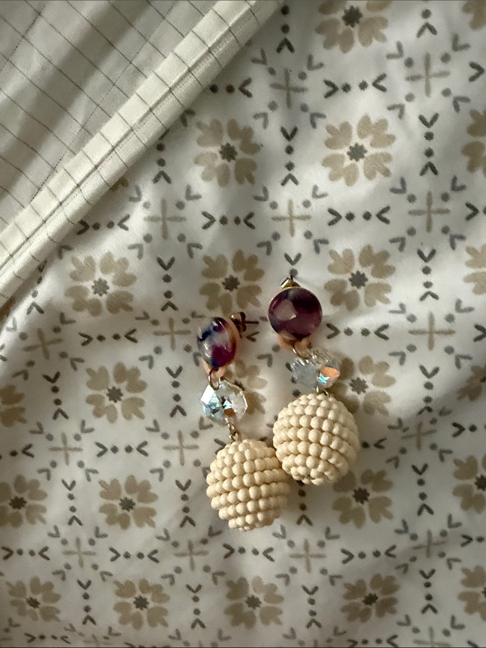 Beaded Drop Earrings with Cream Crochet Spheres
